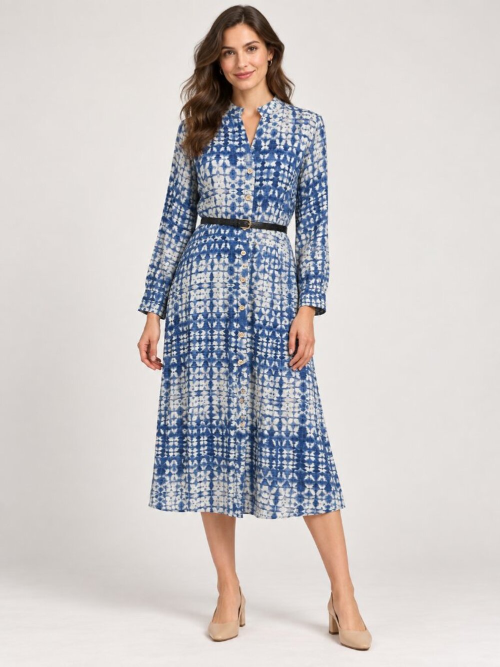 Menglu Tie Dye Shirt Dress Blue White L NWT